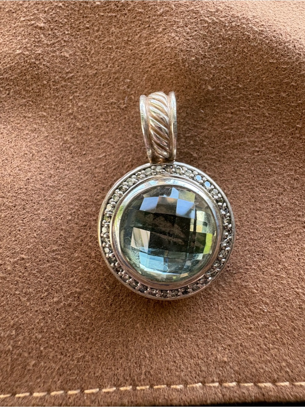 David Yurman LARGE Albion Prasiolite with Diamond Halo Enhancer